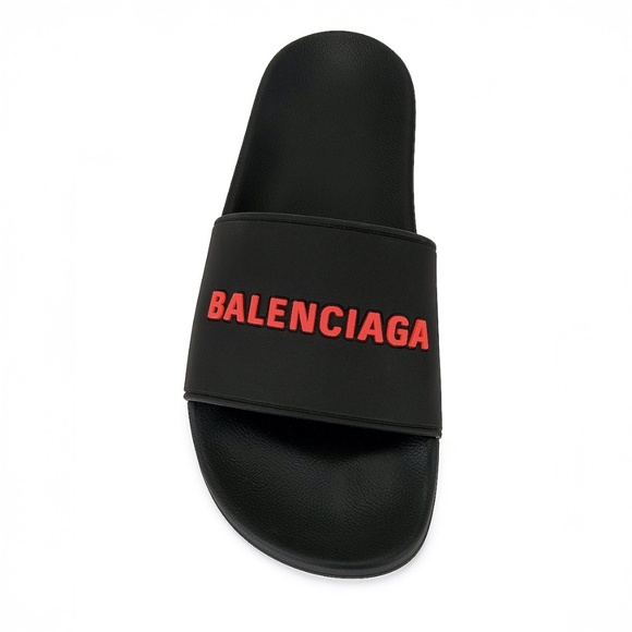 Balenciaga Black Red Pool Slide Sandals Men’s Rubber Logo - NEW - EU 42 | US 9 - Picture 4 of 16